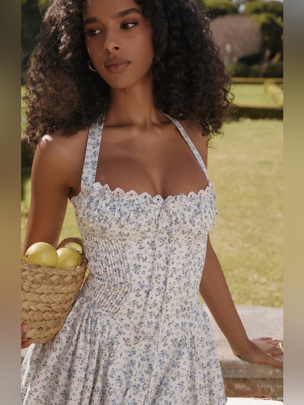 House of CB Adabella white bluebell print cotton halter sundress - Picture 10 of 16
